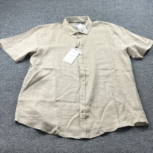 Ike Behar Pure Linen Shirt Mens XL Mushroom Beige Short Sleeve Button Down‎ NWT